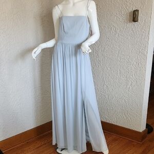 Chic Blue Square Neck Short Sleeve Maxi Dress